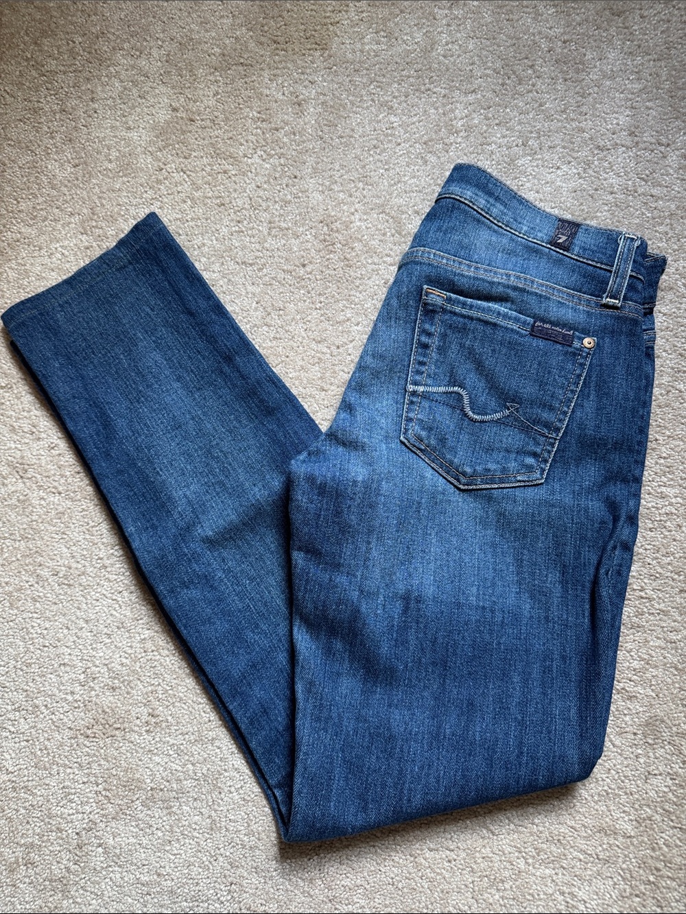 7 For All Mankind Women’s Dark Blue Stretch Slim Jeans Roxanna Style